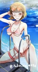 atlus breasts female female_only one_eye_closed persona persona_3 solo swimsuit takeminaieeru yukari_takeba