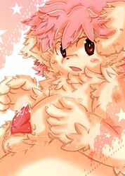 1boy blush male male_only pink_hair precum red_eyes solo tsurugi