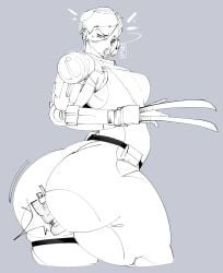 1girls adriana_imai behemaid big_breasts dbd dead_by_daylight female female_only huge_ass short_hair stuck_in_ass surprised tagme the_skull_merchant thick_thighs