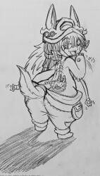 ass big_ass big_butt biscuit_(biscuits) biscuit_(bizkit) bubble_ass bubble_butt commission fauxtellno1 fauxtellno1_(artist) huge_ass looking_at_viewer looking_back made_in_abyss nanachi non-human non-human_only sketch text toony