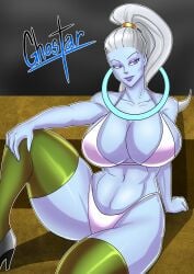 1girls almost_naked almost_nude alternate_version_available angel angel_(dragon_ball) artist_signature big_breasts bikini blue_body blue_skin breasts dragon_ball dragon_ball_super female female_focus female_only ghostar high_heels massive_breasts ponytail tagme thick_legs thick_thighs thighs vados white_hair white_hair_female