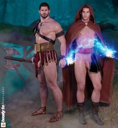 2boys 2humans 2males 3d 3d_(artwork) 3d_model alternate_universe barbarian capcom chris_redfield flaccid flaccid_cock flaccid_penis hairy hairy_body hairy_chest lean_body lean_muscle mage male/male maxvlasov muscles muscular muscular_male outdoor_nudity outdoors piers_nivans resident_evil resident_evil_6 soft_penis warrior wizard