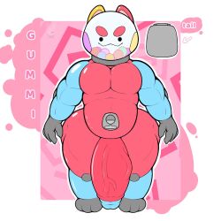 :3 eyebrows gumball_(candy) gumball_machine gummi_(yamwamm) large_penis male multicolored_body muscular_male non-human non-human_only paws penis solo thick thick_thighs toony veiny_penis yamwamm