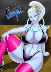 1girls almost_naked almost_nude alternate_version_available angel angel_(dragon_ball) artist_signature big_breasts bikini blue_body blue_skin breasts dragon_ball dragon_ball_super female female_focus female_only ghostar high_heels massive_breasts ponytail tagme thick_legs thick_thighs thighs vados white_hair white_hair_female