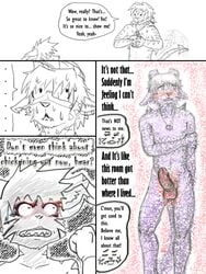 anthro aroused balls blush buwaro_elexion clothed clothing comic demon dialogue english_text erection female furry jakkai male mysterious_messiah navel nipples nude pendant penis piercing rhea_snaketail slightly_damned stripes sweat tail text webcomic wings