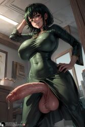 1futa ai_generated balls big_breasts big_penis breasts dripping dripping_cum erect_penis erection exposed_penis from_below fubuki_(one-punch_man) futa_only futa_sans_pussy futanari green_dress green_eyes green_hair hand_behind_head hand_on_hip high_resolution highres huge_cock indoors light-skinned_futanari light_skin looking_at_viewer one-punch_man penis precum precum_drip self_upload shadyfox short_hair small_waist solo solo_focus solo_futa stable_diffusion standing testicles vein veins veiny veiny_penis