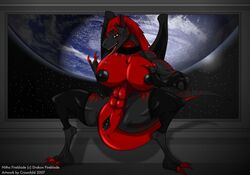 abs anthro big_breasts black breasts collar crowchild crowchild-85 crowchild85 crowchild87 dragon earth hair muscles nipples nitha_fireblade pussy red space spacecraft tail talons tongue wings