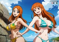 2girls ai_generated bleach breasts crossover eternoai female female_only inoue_orihime nai_diffusion nami one_piece stable_diffusion swimsuit tagme