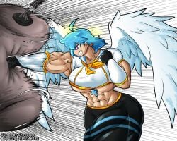 1girls aballon_(mrmelted) abs angel angel_wings ass biceps big_ass big_breasts blue_hair breasts busty clothing colored_sketch female female_only halo huge_breasts large_breasts mrmelted muscular muscular_female original punch punching_bag sheepapp showing_off solo thick_thighs thunder_thighs underboob wide_hips wings workout