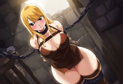 1girls ai_generated blonde_hair bondage bound fairy_tail female large_breasts lucy_heartfilia novelai rags restrained slave thick_thighs