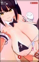 1boy 1girls 3d animated big_areola big_breasts big_nipples bikini_lift black_hair bouncing_breasts bowtie breasts breasts_bigger_than_head censored gloves huge_breasts koikatsu longer_than_30_seconds loop looping_animation maid_bikini mp4 no_sound original penis puffy_nipples rabbit_ears recording recording_on_phone recording_video self_recording sex standing standing_sex thick_thighs twintails vaginal_penetration vermelho_(artist) video waist_grab yellow_eyes