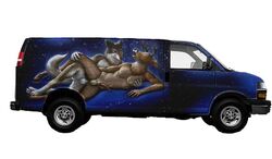 2002 anal anal_sex antlers automobile balls canine cervine closed_eyes deer gay hooves horns male nude open_mouth penetration penis plantigrade sheath space spreading stars taurin_fox van what wolf yiffmobile