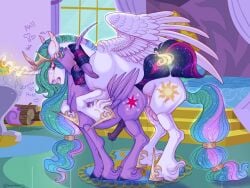 4:3 accessory alicorn anal anal_sex animal_genitalia animal_penis balls bed bedroom bedroom_sex blush bodily_fluids clenched_teeth closed_eyes crown curtains curved_horn cutie_mark dock doggy_style drooling duo dusk_shine_(mlp) ear_piercing ear_ring equid equine equine_genitalia equine_penis ethereal_hair feathered_wings feathers feral fetlocks fireplace firewood floppy_ears friendship_is_magic from_behind_position furniture gay genitals glowing glowing_hair gold_(metal) hair hair_accessory hasbro headgear heart hi_res horn horse jewelry larger_male long_hair looking_pleasured magic magic_user male male/male mammal medial_ring mounting multicolored_hair my_little_pony penetration penis piercing prince_solaris pulling_hair raised_wings ring_piercing rug rule_63 saliva sex size_difference smaller_male smaller_penetrated snarling snowberry sparkles stairs tears teeth telekinesis tongue touching_hair tufted_ears vein veiny_penis window wings