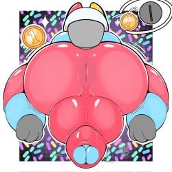 :3 anthro ass asshole balls ballsack cock coins donut_anus eyebrows fat_ass fat_cock feline gumball_(candy) gumball_head gumball_machine gummi_(yamwamm) huge_cock insert_coin machine male multicolored_body muscular muscular_male paws presenting_hindquarters shiny_skin uncircumcised uncircumcised_penis yamwamm