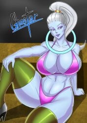 1girls almost_naked almost_nude alternate_version_available angel angel_(dragon_ball) artist_signature big_breasts bikini blue_body blue_skin breasts dragon_ball dragon_ball_super female female_focus female_only ghostar high_heels massive_breasts ponytail tagme thick_legs thick_thighs thighs vados white_hair white_hair_female