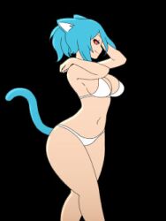 big_breasts black_background blue_hair blue_tail breasts cat_ears cat_tail hourglass_figure manyakis nicole_watterson nicole_watterson_(anime) nicole_watterson_(human) the_amazing_world_of_gumball the_amazing_world_of_gumball_(human) underwear white_bikini white_bra white_panties