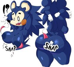 ! 2020 ? animal_crossing anthro arms_behind_head ass big_breasts big_butt blue_fur blue_nipples breasts chebylamb female female_only hedgehog mabel_able nintendo nipples solo thick_thighs thighs