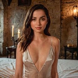 actress ai_generated ana_de_armas brown_hair celebrity cleavage female fully_clothed large_breasts mature_female real_person slight_smile solo tagme