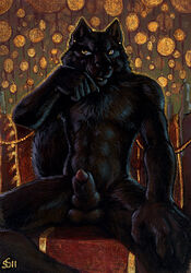 1boy 2011 anthro balls black canine fur furry male male_only nude penis sheath solo ssirrus wolf