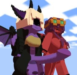 1futa 1girls 3d \r\n\r\ngoggles_on_forehead anilem_(mjbt) anthro balls black_body breasts dragon female futanari humanoid_penis melinajbt minecraft penis pregnant purple_body purple_skin tagme