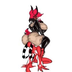 1boy 1boy1girl 1girls alastor_(hazbin_hotel) big_breasts blitzo_(helluva_boss) breasts color crimson_redddd crossover deer_tail demon demon_girl face_in_ass female female_alastor_(hazbin_hotel) hazbin_hotel helluva_boss hips huge_breasts huge_thighs mature nude nude_female rule_63 simple_background smile thick_thighs thighs vivienne_medrano vivziepop