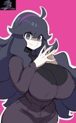 1girls big_breasts breasts clothing dress female female_only game_freak hair hex_maniac hips huge_breasts large_breasts long_hair mekaatomic pink_background pokemon pokemon_xy purple_dress purple_eyes purple_hair solo solo_female