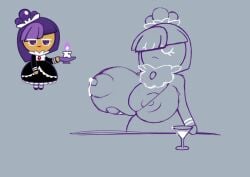 1girls big_breasts blackberry_cookie breasts breasts_out cookie_run cookie_run_kingdom cookie_run_ovenbreak huge_breasts lactation milk nipples purple_hair sketch solo tagme whiteyounglink2