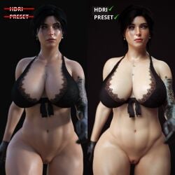 1girls 3d big_breasts black_gloves daz3d daz_studio dazstudio huge_breasts no_panties pussy pussy_lips rdaughterdaz sagging_breasts short_hair split_screen tattoo thick_thighs