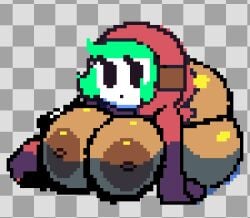 1girls ass big_ass big_breasts big_butt big_nipples breasts busty cubesmolly dark-skinned_female dark_skin female female_only green_hair hood huge_ass huge_breasts huge_butt huge_nipples large_ass large_breasts large_butt large_nipples mario_(series) mask nintendo nipples partially_clothed pixel_art shy_gal solo thick thick_ass thick_butt thick_hips wide_hips