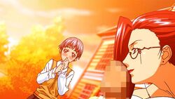 animated blush breasts censored erogos female glasses human kusanagi_chisato love_fetish male outdoors paizuri penis red_hair sasamiya_kaoru straight yellow_eyes