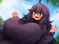 1girls breasts clothed clothed_female female game_freak hex_maniac hi_res huge_breasts light-skinned_female light_skin long_hair naughty_face nintendo outdoors pokemon pokemon_xy purple_eyes purple_hair the_only_shoe