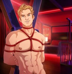 abs bedroom bedroom_eyes blonde_hair blue_eyes bondage business business_man dominant dominant_male domination lovelink lust male male_only muscular muscular_arms muscular_male muscular_pecs no_visible_genitalia oliver_black oliver_black(lovelink) pecs rope rope_bondage sex_dungeon sex_room solo whip