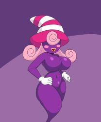 1girls big_breasts big_thighs blush_stickers breasts curvy female female_only ghost gloves hand_on_hip hat humanoid iggy-bomb looking_at_viewer mario_(series) nintendo no_nipples open_mouth paper_mario pink_hair purple_body purple_skin shadow_siren solo striped_hat swirly_hair thick thick_hips thick_thighs thighs vivian_(paper_mario) white_gloves wide_hips witch_hat