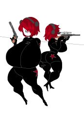 1girls 4four44 big_ass female firearm gun handgun huge_breasts latex oc original_character rifle suppressor thick_thighs weapon