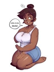 1girls brown_eyes camila_noceda chubby disney disney_channel español female hair_bun hand_on_own_chest inviting kneeling mature_female milf spanish_text the_owl_house yakiti