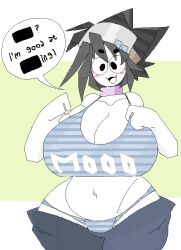 1girls 4four44 belly censored_text huge_breasts oc original_character panties text text_bubble thick_thighs