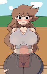 big_breasts blush brown_hair clothed clothing dildo dildo_penetration huge_breasts midriff midriff_baring_shirt multiple_dildos multiple_penetration nipples_visible_through_clothing outdoors outside park park_bench scarecorrode shgurr small_shirt tagme thick thick_thighs youtube youtuber