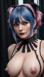 ai_generated big_areola big_breasts big_nipples blue_hair busty d4rk_v0id huge_aerola huge_areolae huge_nipples kirsten_dunst large_breasts pink_hair