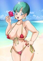 1girls alternate_version_available areola_slip areolae big_breasts bikini bikini_bottom bikini_top blue_eyes blue_hair bottomwear breasts bulma_briefs condom condom_wrapper dragon_ball ear_piercing earrings female female_only hair hand_on_hip hips hoop_earrings huge_breasts kakalot595850 lips lipstick mature mature_female mature_woman micro_bikini milf mother nail_polish nails red_bikini red_lips red_lipstick red_nail_polish red_nails short_hair solo solo_female swimwear thighs topwear