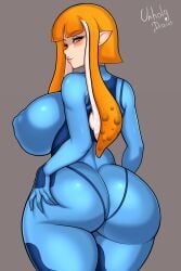 ass bodysuit breasts cosplay crossover female female_only inholydraws inkling inkling_girl metroid nintendo pointy_ears sideboob solo splatoon tagme unholydraws zero_suit