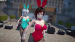 2girls 3d 60fps alternate_breast_size animated aqua_bowtie ass asymmetrical_hair audible_music big_ass big_breasts black_footwear black_hair blue_earrings blue_eyes blue_leotard bouncing_breasts bowtie breasts clothed clothed_female curvy dancing detached_collar earrings fake_animal_ears fake_tail female female_only fishnet_pantyhose fishnets full_body high_heels highres impossible_leotard jic_jic large_filesize leotard longer_than_3_minutes medium_hair mikumikudance_(medium) mmd multicolored_hair multiple_girls music nipple_bulge no_sex no_visible_genitalia outdoors pale-skinned_female pale_skin pantyhose perky_breasts playboy_bunny rabbit_ears rabbit_tail red_bowtie red_hair red_leotard rooster_teeth ruby_rose rwby shiny_skin side_ponytail silver_eyes sound squatting standing tagme very_long_hair video voluptuous watermark weiss_schnee white_hair wrist_cuffs