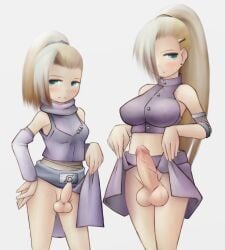 +_(tas28282000) 2futas age_difference aged_down balls big_breasts big_penis blonde_hair blue_eyes blush bottomless breasts clone clothed clothing duo erection futa_only futa_with_futa futanari hair_over_one_eye hairtie human ino_yamanaka ino_yamanaka(genin) light-skinned_futanari light_skin long_hair looking_away mostly_clothed mostly_nude naruto naruto_(classic) naruto_shippuden older_futanari penis penis_size_difference shaved_crotch shaved_legs showing_penis standing young younger_futanari