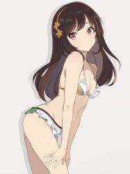 1girls 2020s 2023 bare_shoulders bare_thighs bikini breasts brown_eyes brown_hair chocomiru female frilled_bikini frills hairband hands_on_own_legs long_hair looking_at_viewer original shadow small_breasts smile solo standing swimsuit thighs white_background white_bikini