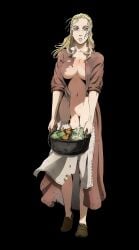 arnheid big_breasts blonde_hair blue_eyes breasts edit female looking_at_viewer nude_edit nude_filter official_art ripped_clothing solo standing vinland_saga