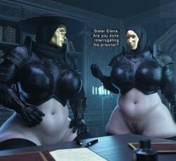 2girls 3d inquisitor no_pants pubic_hair sandreiio thick_thighs