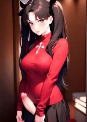 ai_generated animated black_hair fate/stay_night fate_(series) futanari tohsaka_rin