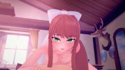 1boy 1girls 3d 3d_animation animated breasts completely_nude completely_nude_female cowgirl_position cum cum_in_pussy cum_inside doki_doki_literature_club eye_contact eyes_rolling_back female green_eyes koikatsu light_brown_hair long_playtime longer_than_one_minute looking_at_viewer looking_pleasured male mashirosolera mole_on_breast monika_(doki_doki_literature_club) navel no_sound nude nude_female open_mouth open_smile orgasm_face penis_in_pussy pov riding_penis sex smile steaming_body steamy_breath tagme teeth vaginal_penetration video video_games white_ribbon wholesome_sex