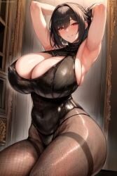 1girls ai_generated ai_love_higokko breasts brown_hair female hi_res hips holaraai huge_breasts light-skinned_female light_skin massive_breasts mature_female milf original original_character red_eyes thick_thighs thighs wide_hips