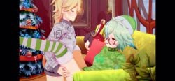 3d aether_(genshin_impact) animated couch_sex female genshin_impact green_sweater grey_sweater hoyoverse loop mihoyo miscsfmporn no_sound sex short_playtime sucrose_(genshin_impact) tagme video