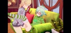 3d aether_(genshin_impact) animated couch couch_sex female genshin_impact green_sweater grey_sweater hoyoverse mihoyo miscsfmporn no_sound sex short_playtime sucrose_(genshin_impact) tagme video